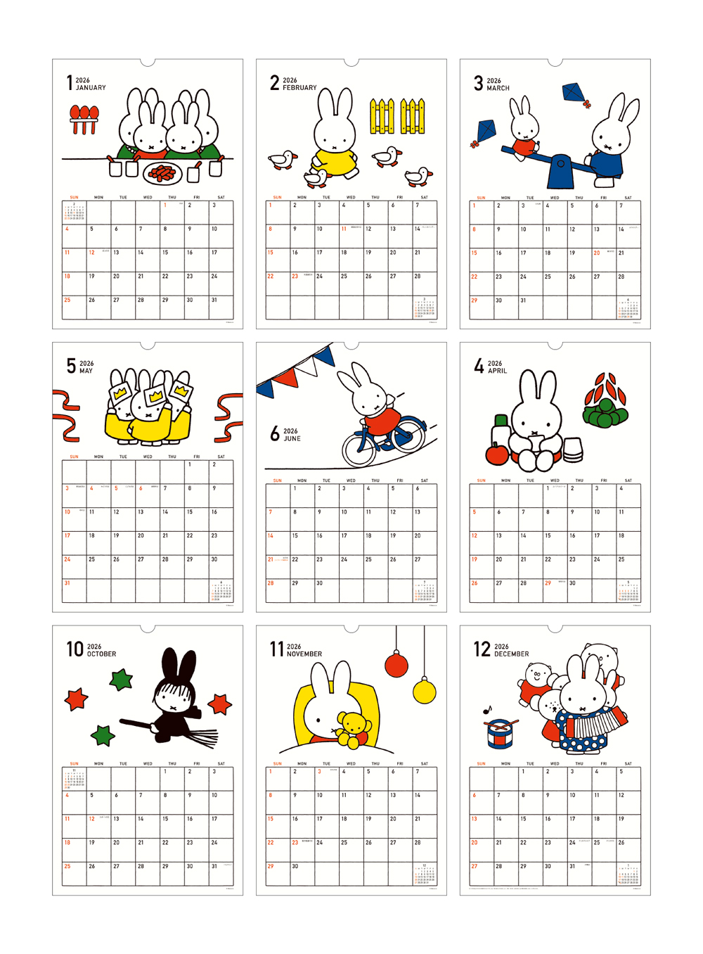 ミッフィー フック付 ウォールカレンダー （257×364×10）